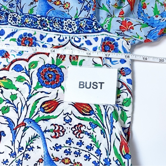Sundance 100% Silk Izmir Top Small floral printed peacock short sleeve boho blue - Picture 10 of 11